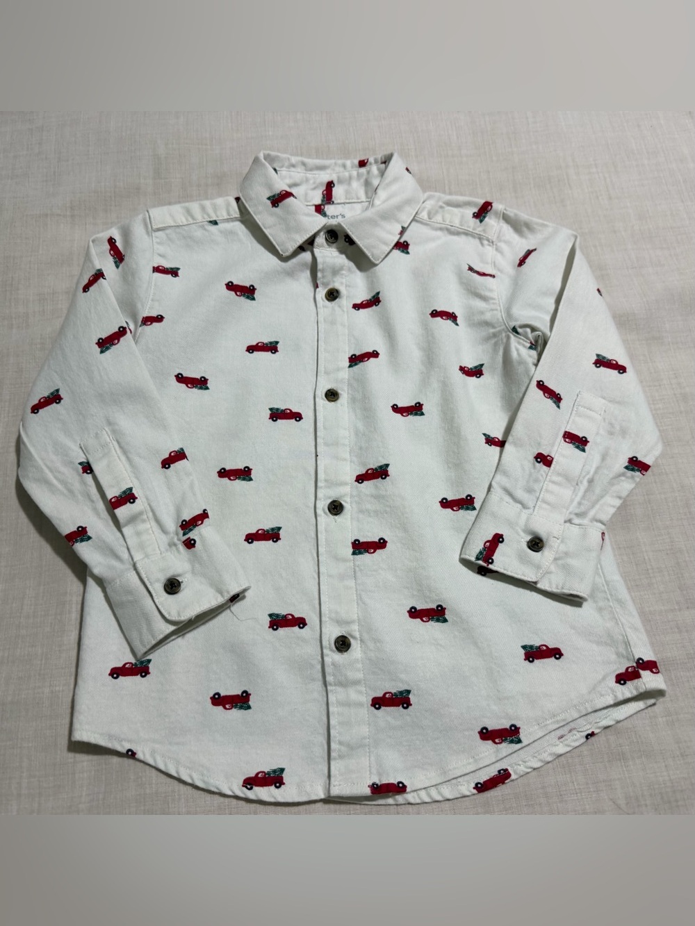 Carter's White Button-Down Shirt with Red Car Pattern